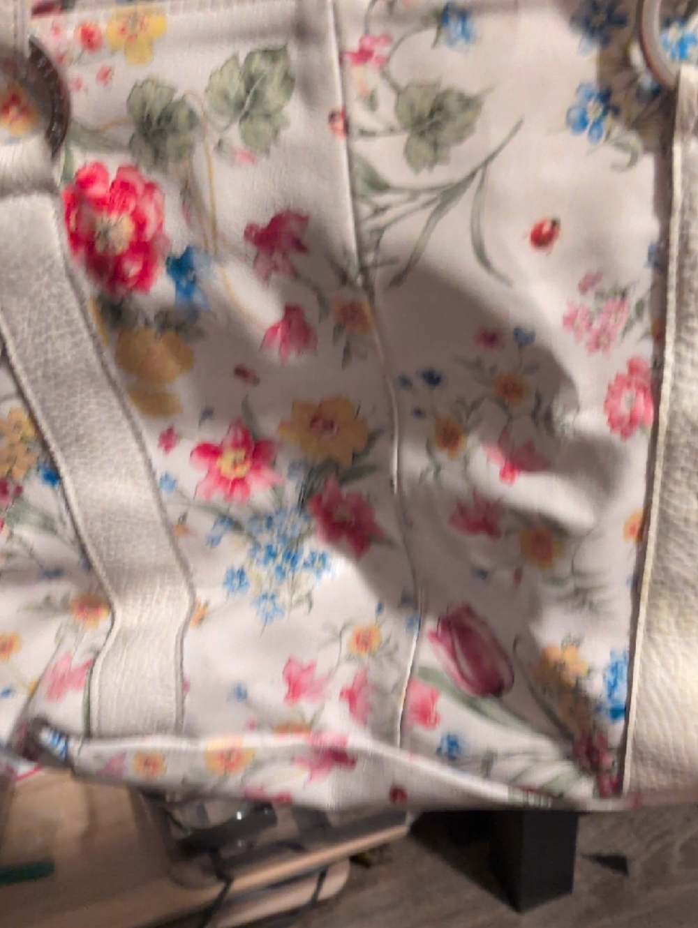 Cecconi Peiro Cream Floral & Ladybug  Leather Shoulder Bag - Picture 8 of 9